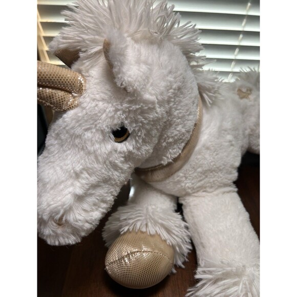 Dan Dee White Unicorn Plush Gold Horn Hooves Stars 23” Stuffed Animal 2017 - Picture 3 of 12